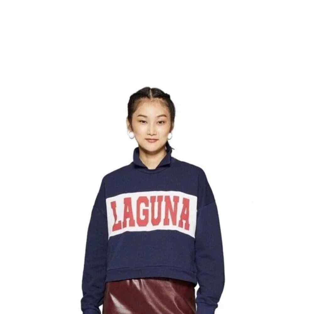 Wild Fable Cropped Sweatshirt Blue Collared Laguna Varsity Womens Size Small